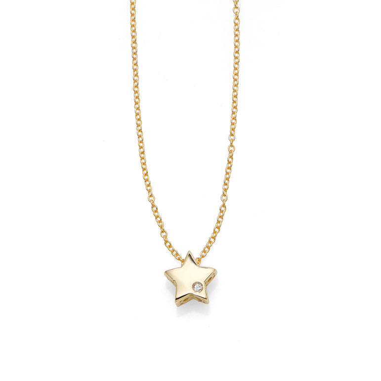 14K Gold .005ct Diamond Star Necklace-Yellow | Lobster
