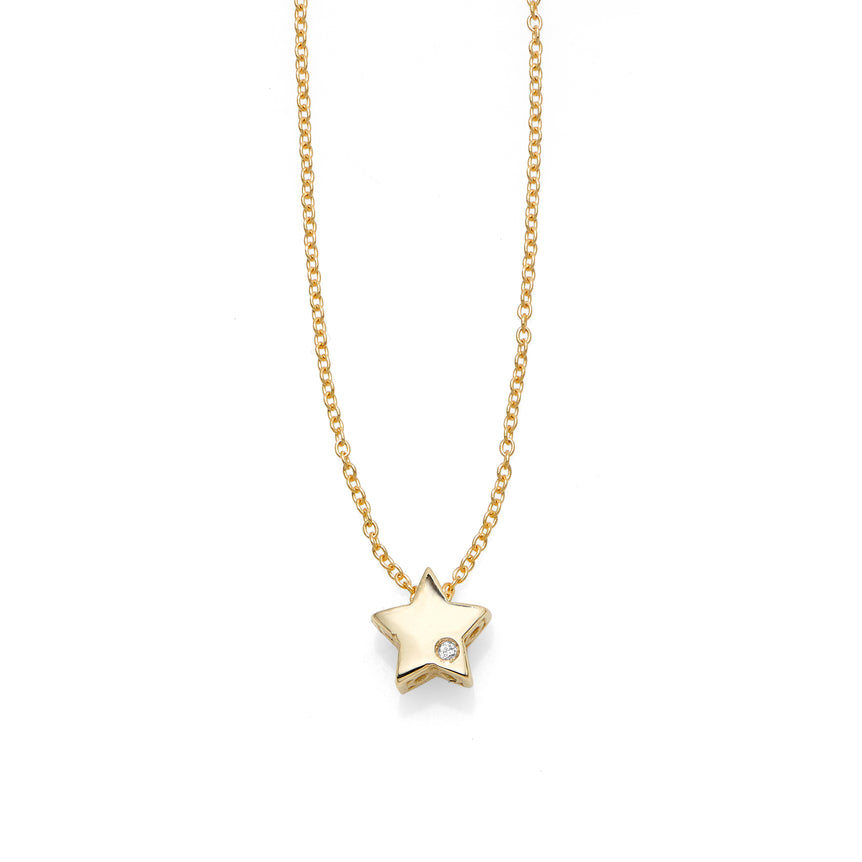 14K Gold .005ct Diamond Star Necklace-Yellow | Lobster