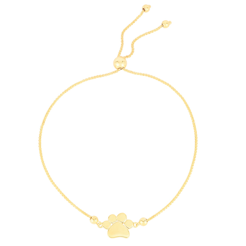 14K Gold Paw Print Friendship Bracelet-Yellow | Draw String