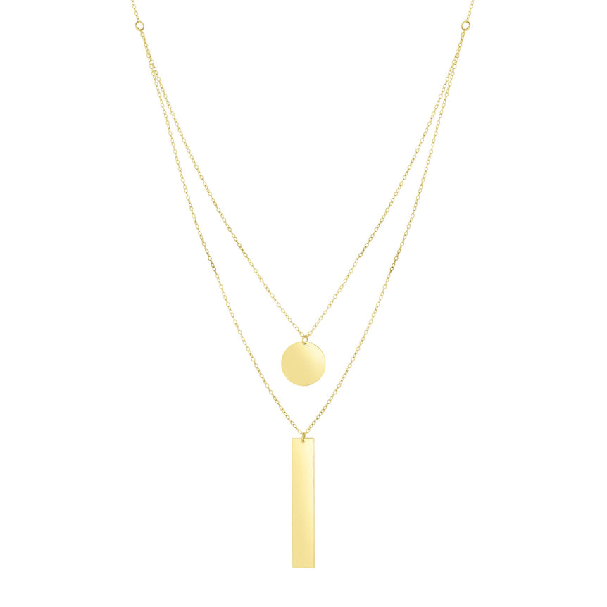 14K Gold Polished Circle & Bar Multi-Strand Necklace-Yellow | Lobster