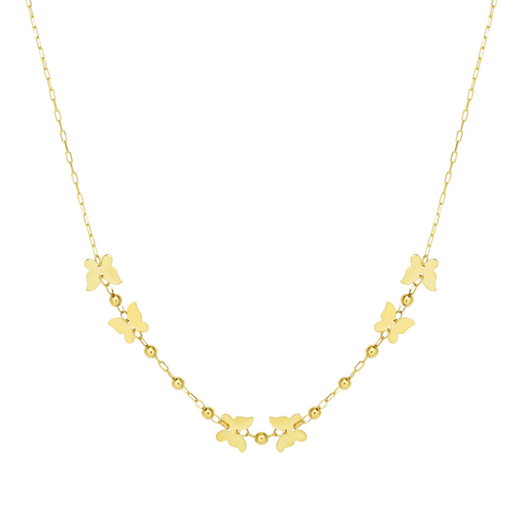 14K Gold Butterfly Necklace-Yellow | Lobster