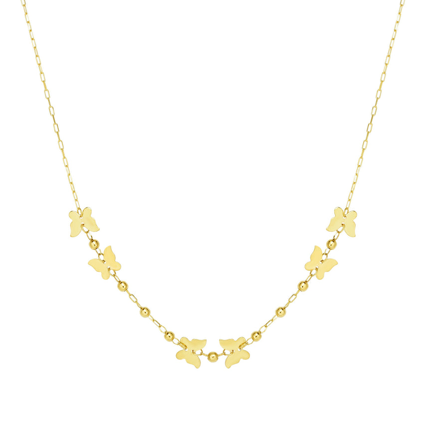 14K Gold Butterfly Necklace-Yellow | Lobster