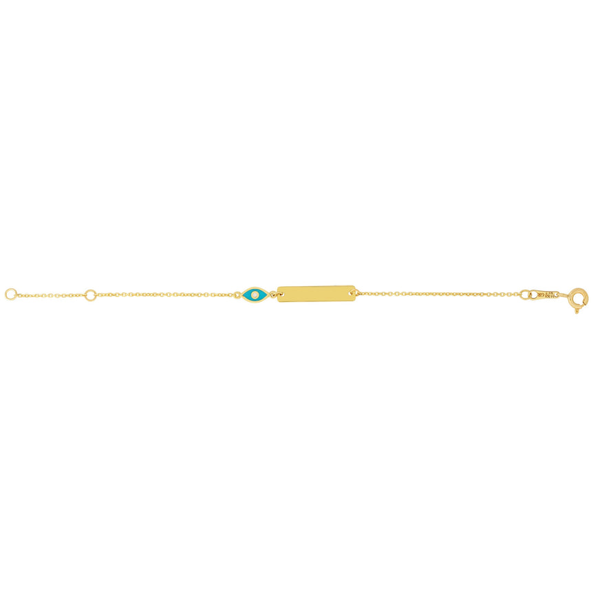14K Gold Evil Eye ID Bracelet-Yellow | Spring Ring