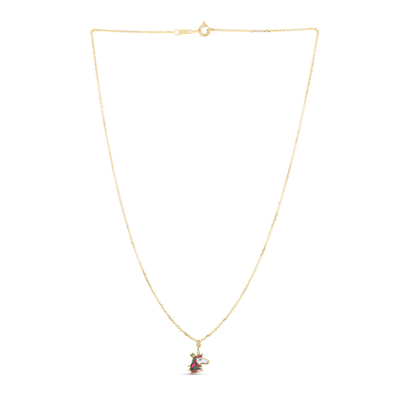 14K Gold Enamel Unicorn Necklace-Yellow | Spring Ring