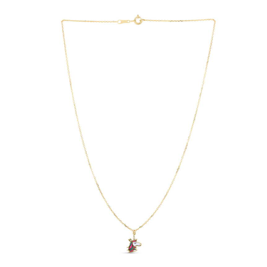 14K Gold Enamel Unicorn Necklace-Yellow | Spring Ring