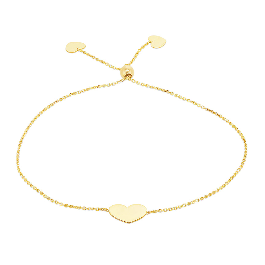 14K Gold Heart Friendship Bracelet-Yellow | Draw String