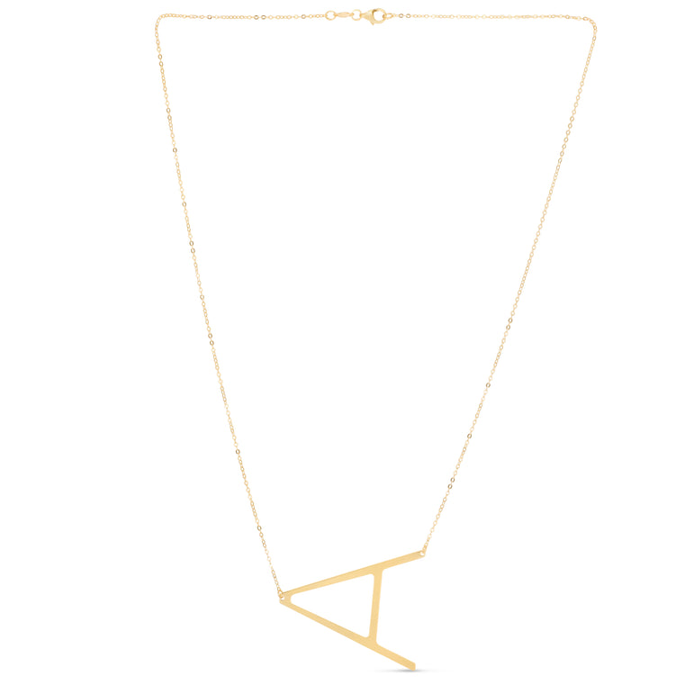 14K Gold Large Initial A Necklace-Yellow | Lobster