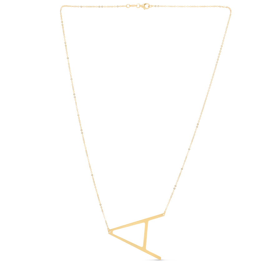 14K Gold Large Initial A Necklace-Yellow | Lobster