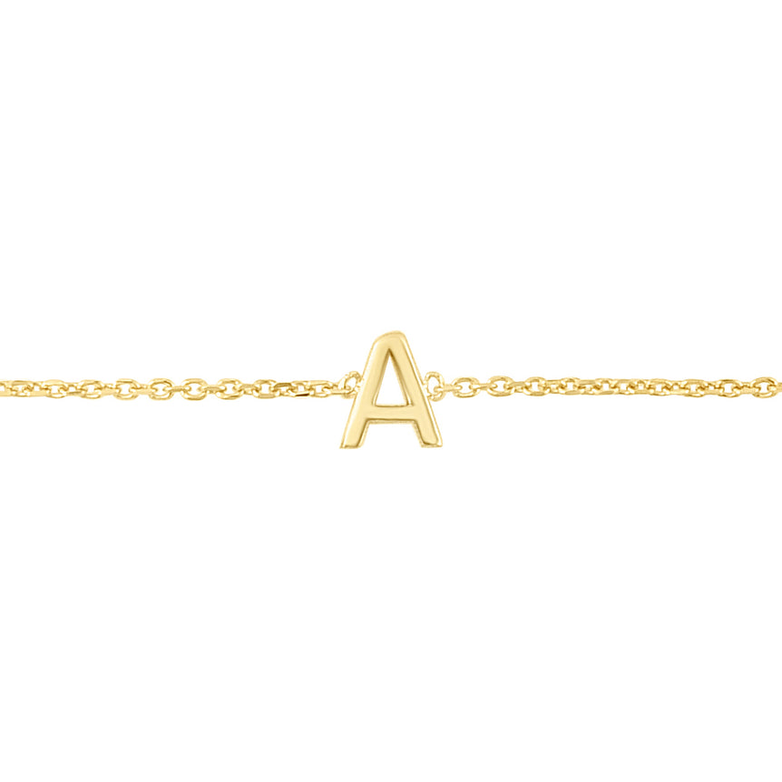 14K Mini Initial A Necklace-Yellow | Spring Ring