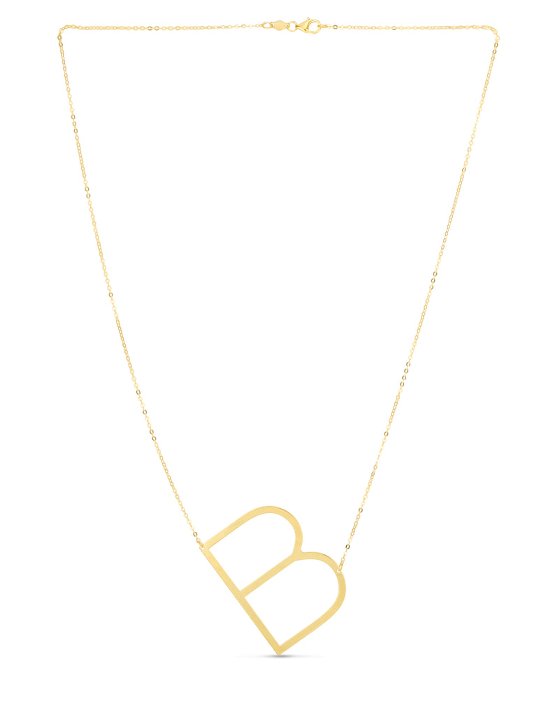 14K Gold Large Initial B Necklace-Yellow | Lobster