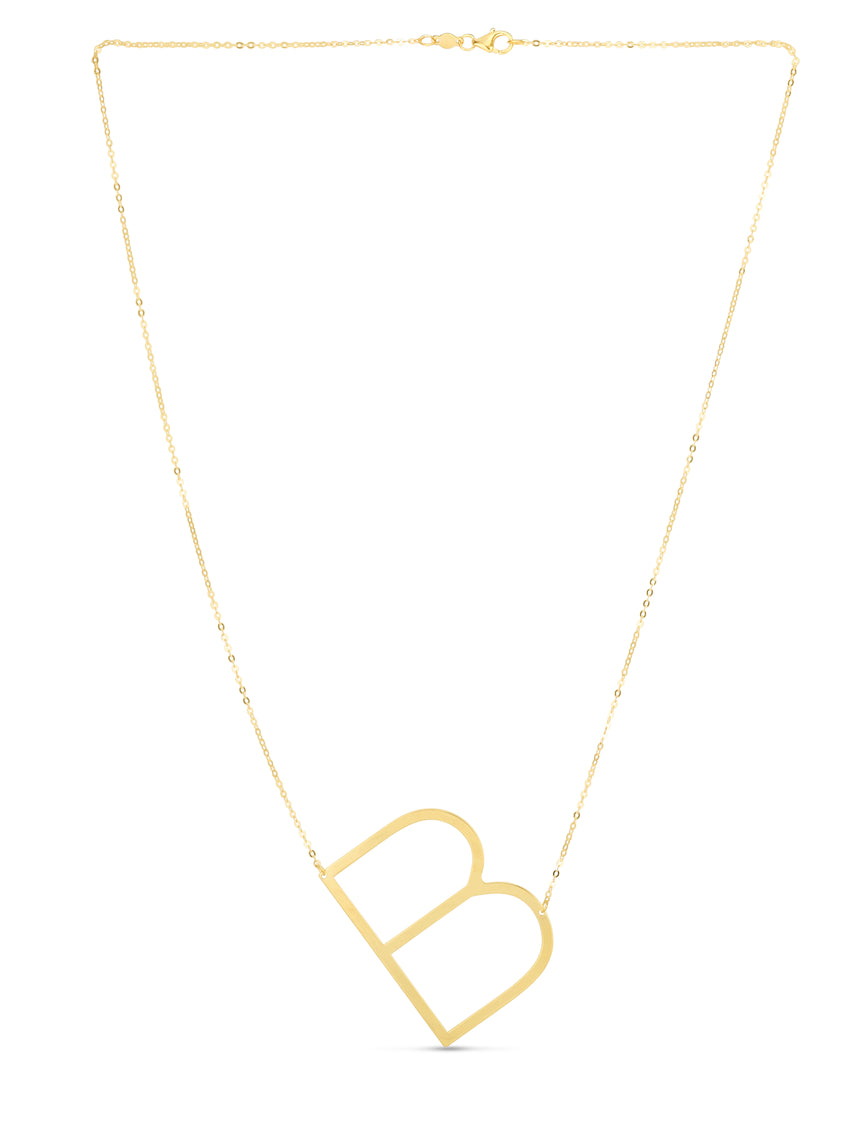 14K Gold Large Initial B Necklace-Yellow | Lobster