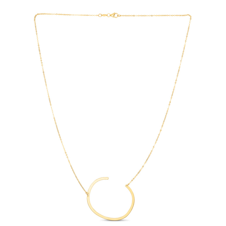 14K Gold Large Initial C Necklace-Yellow | Lobster