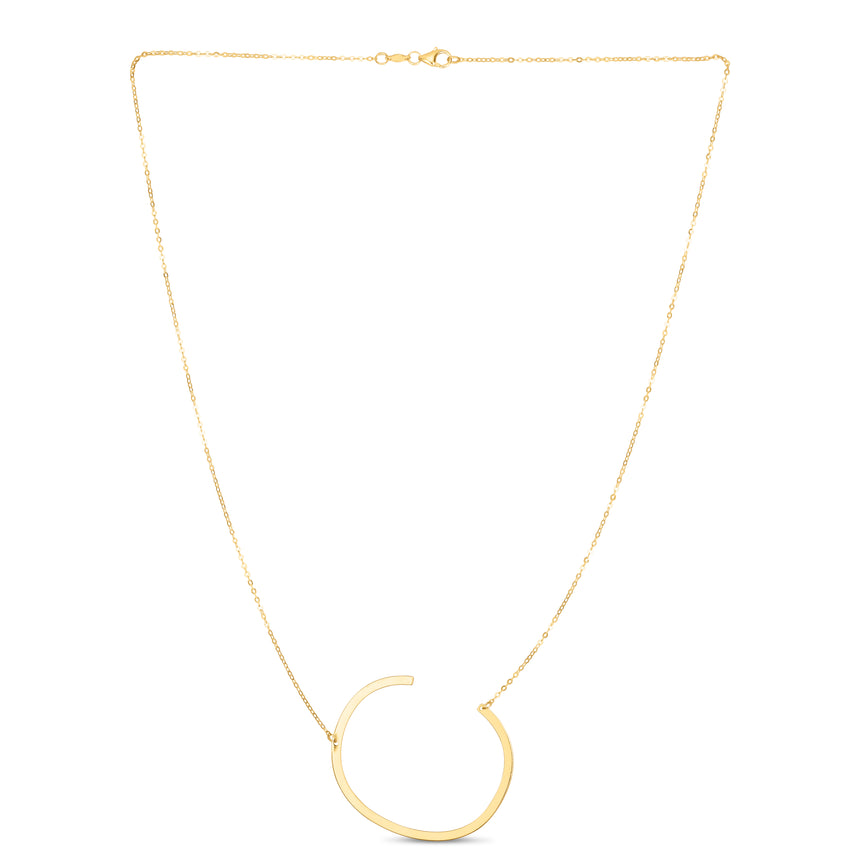 14K Gold Large Initial C Necklace-Yellow | Lobster