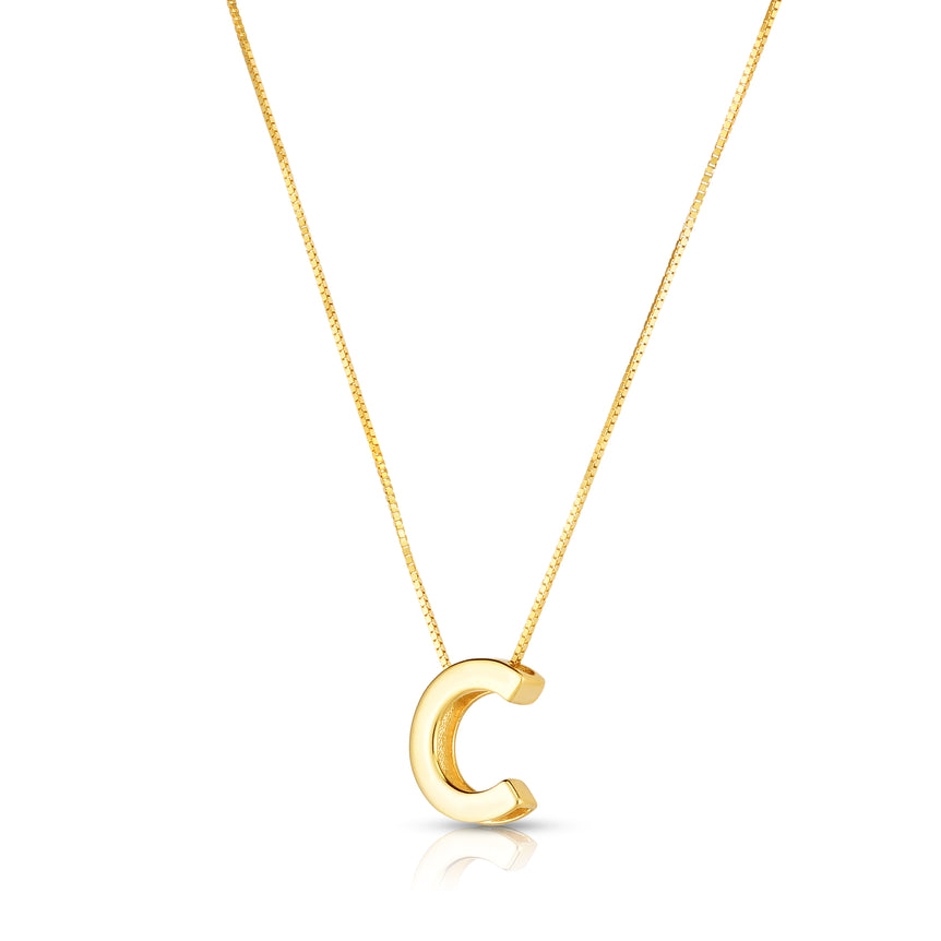 14K Gold Block Letter Initial C Necklace-Yellow | Lobster
