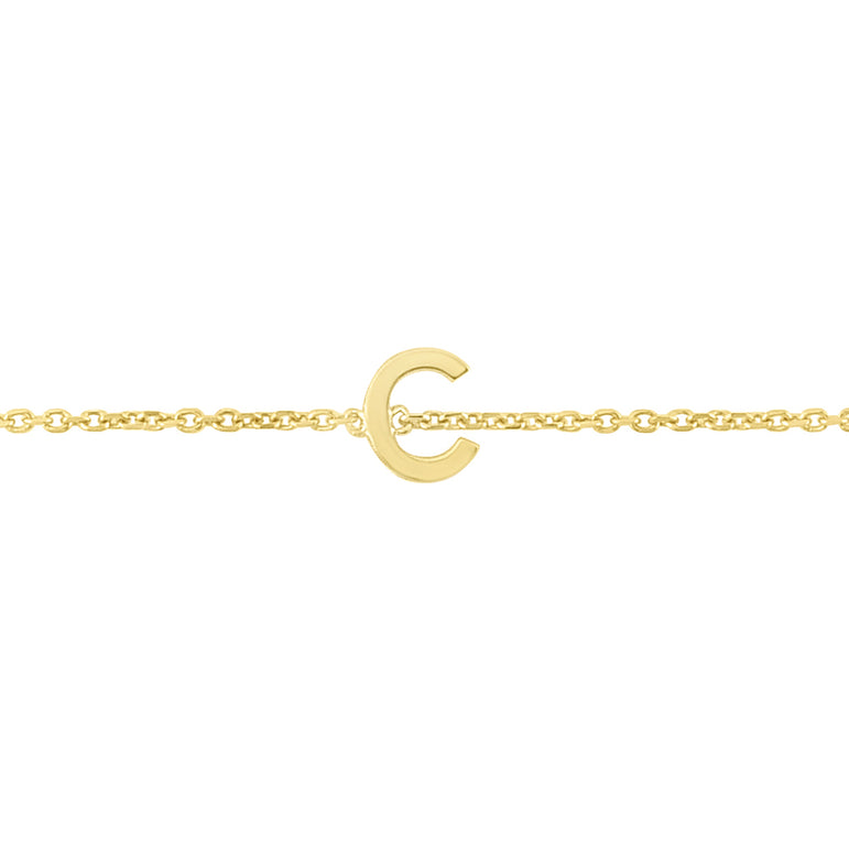 14K Mini Initial C Necklace-Yellow | Spring Ring