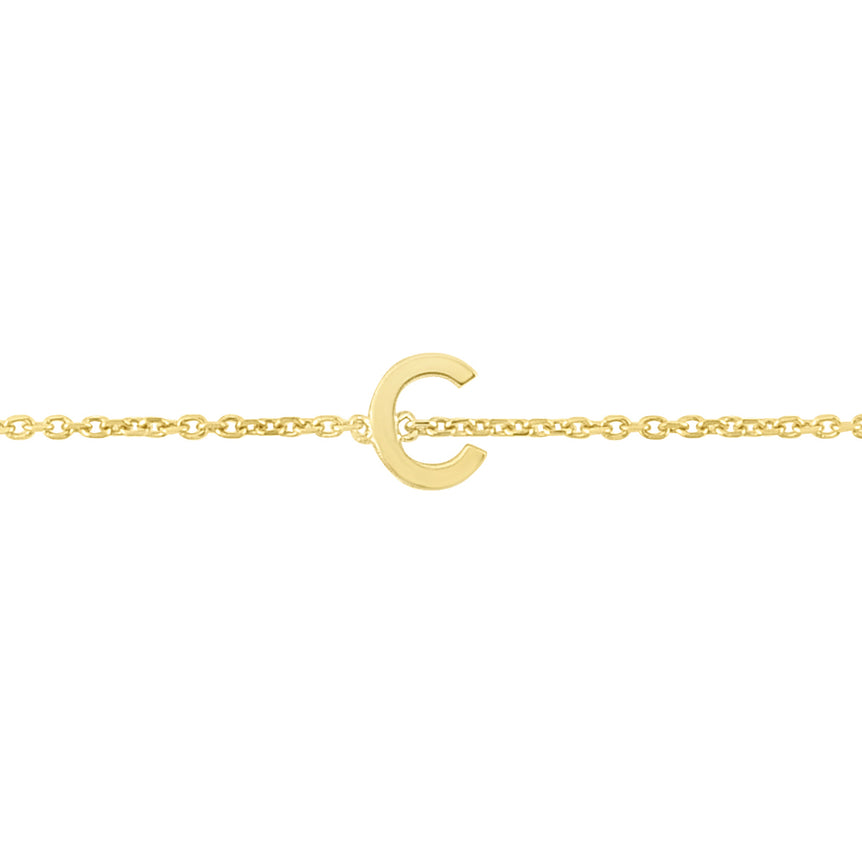 14K Mini Initial C Necklace-Yellow | Spring Ring