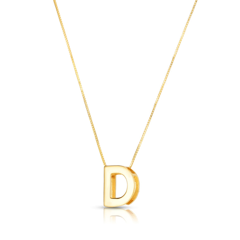 14K Gold Block Letter Initial D Necklace-Yellow | Lobster