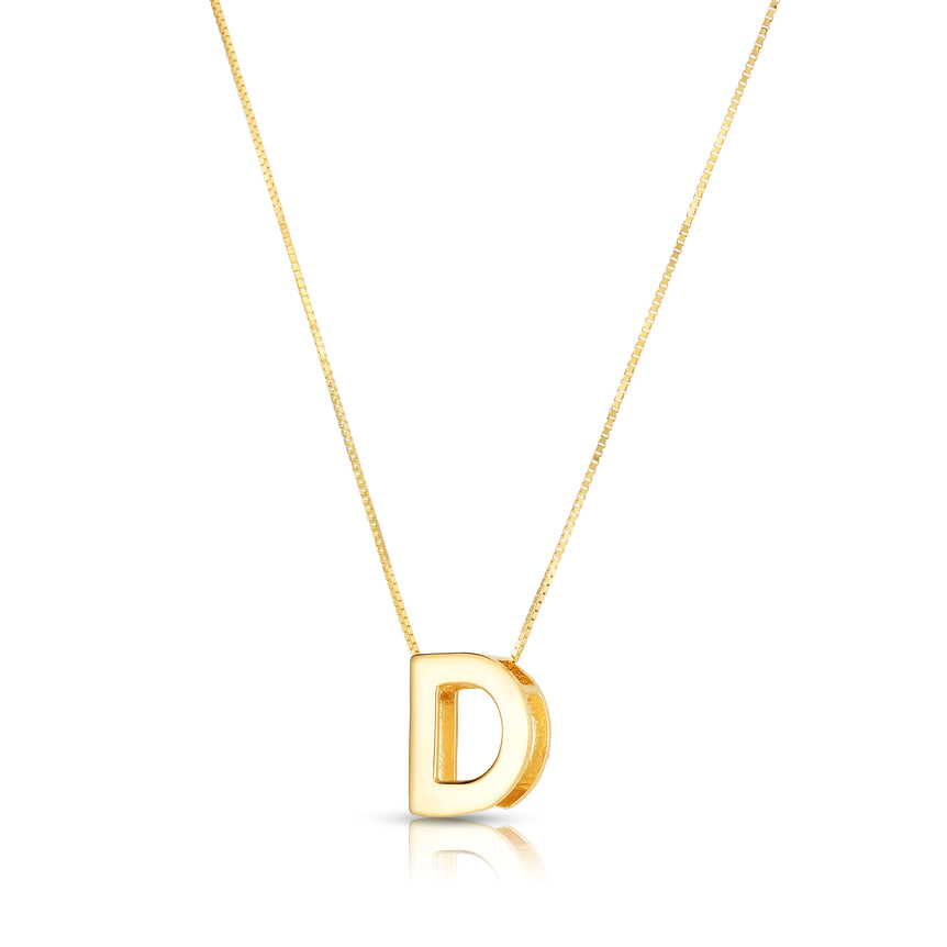 14K Gold Block Letter Initial D Necklace-Yellow | Lobster