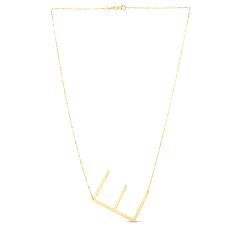 14K Gold Large Initial E Necklace-Yellow | Lobster