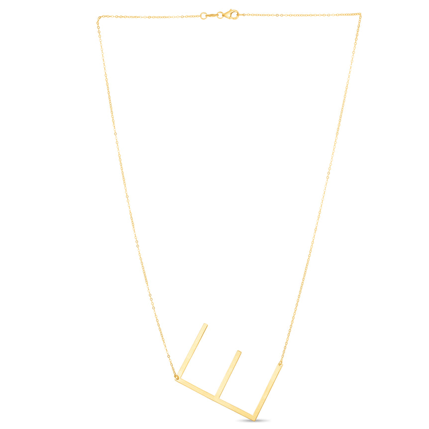 14K Gold Large Initial E Necklace-Yellow | Lobster