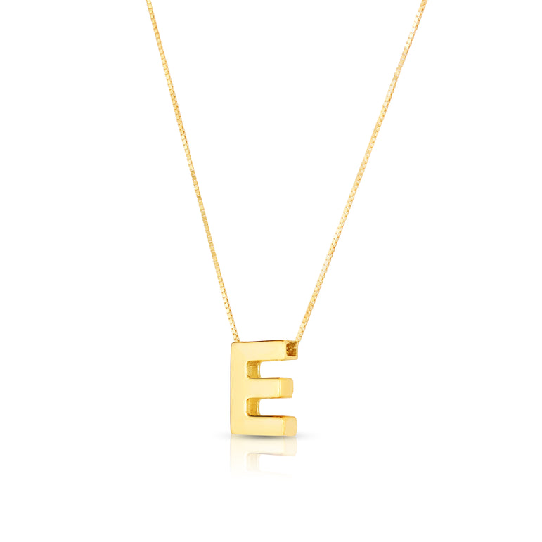 14K Gold Block Letter Initial E Necklace-Yellow | Lobster