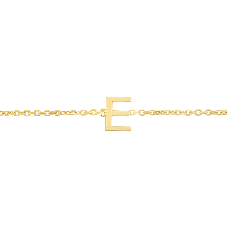 14K Mini Initial E Necklace-Yellow | Spring Ring