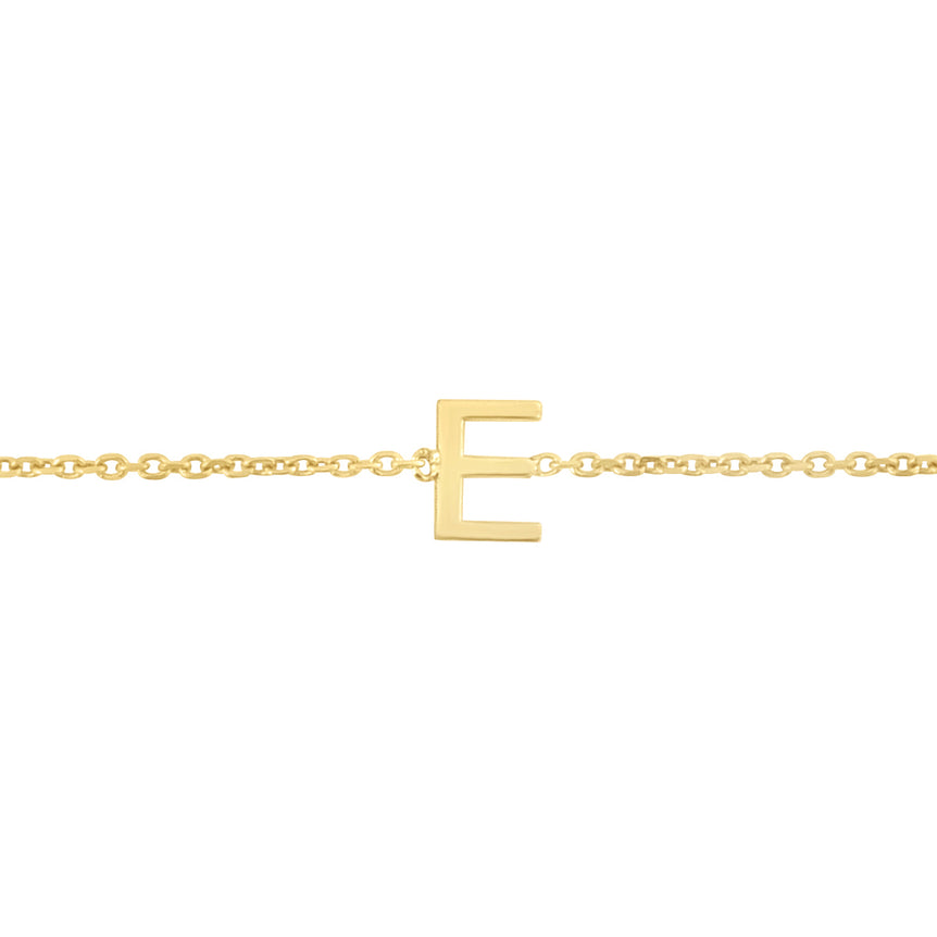 14K Mini Initial E Necklace-Yellow | Spring Ring