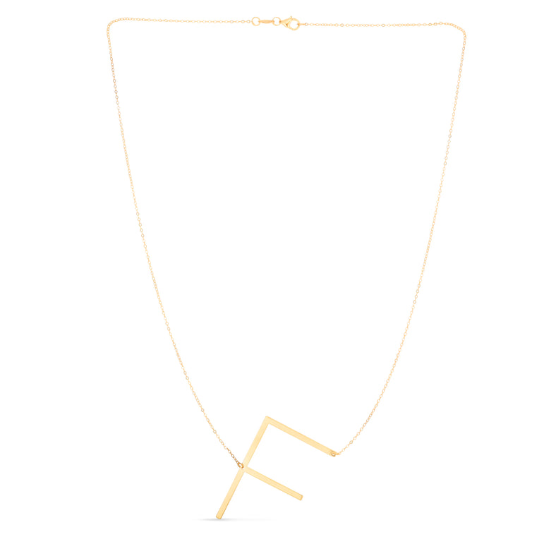 14K Gold Large Initial F Necklace-Yellow | Lobster