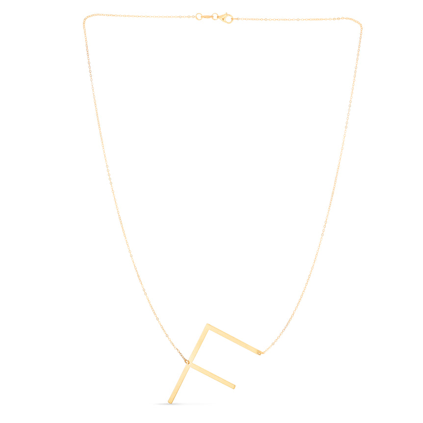 14K Gold Large Initial F Necklace-Yellow | Lobster