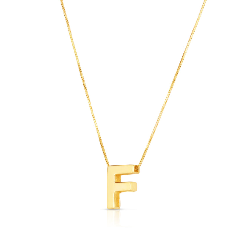 14K Gold Block Letter Initial F Necklace-Yellow | Lobster