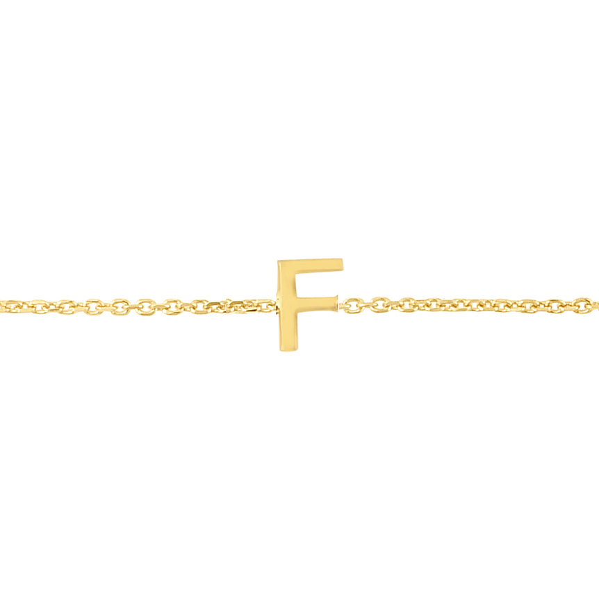14K Mini Initial F Necklace-Yellow | Spring Ring