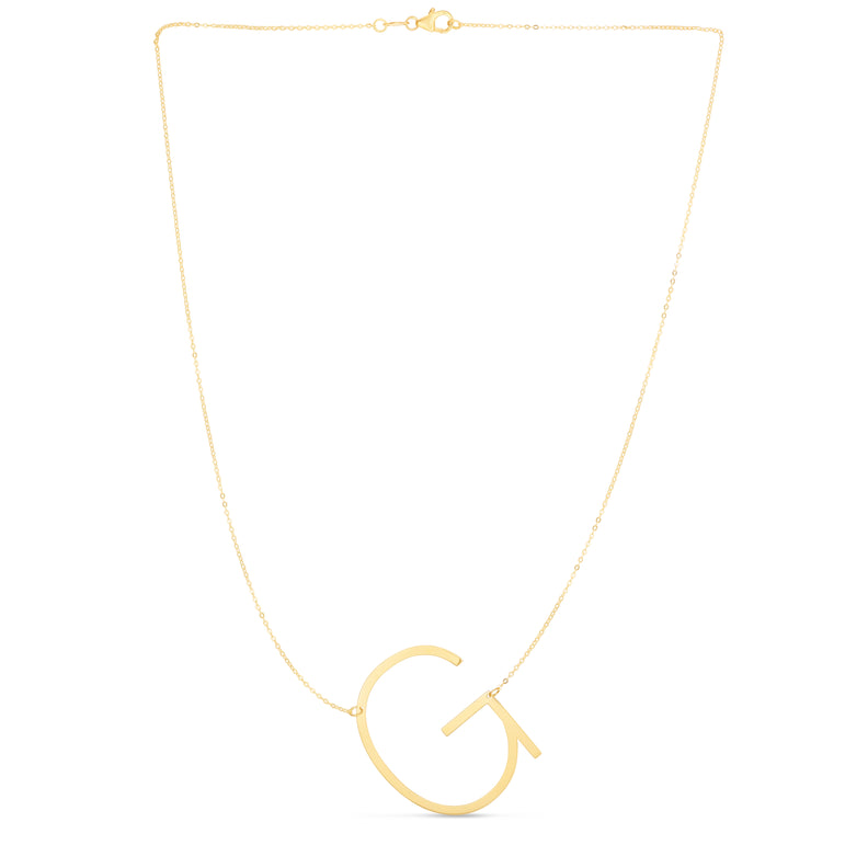 14K Gold Large Initial G Necklace-Yellow | Lobster