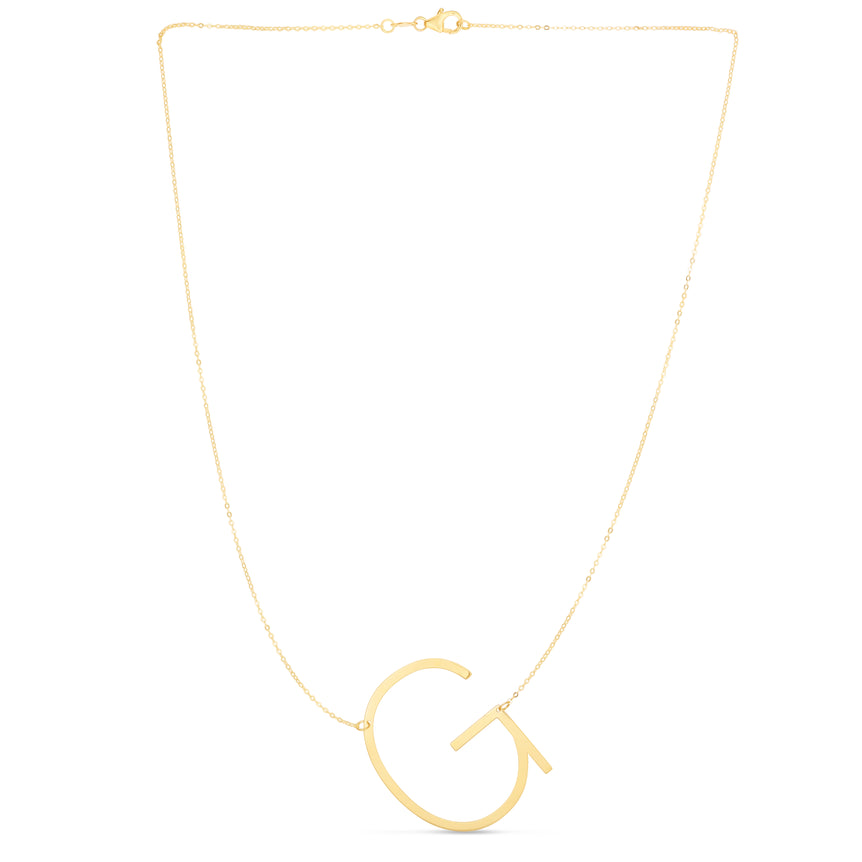 14K Gold Large Initial G Necklace-Yellow | Lobster