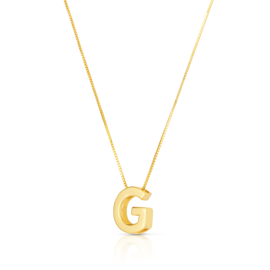 14K Gold Block Letter Initial G Necklace-Yellow | Lobster