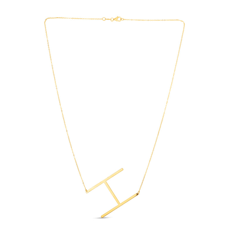 14K Gold Large Initial H Necklace-Yellow | Lobster