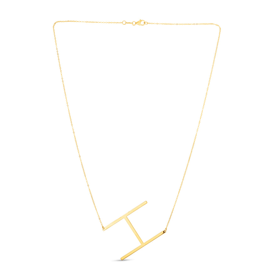 14K Gold Large Initial H Necklace-Yellow | Lobster