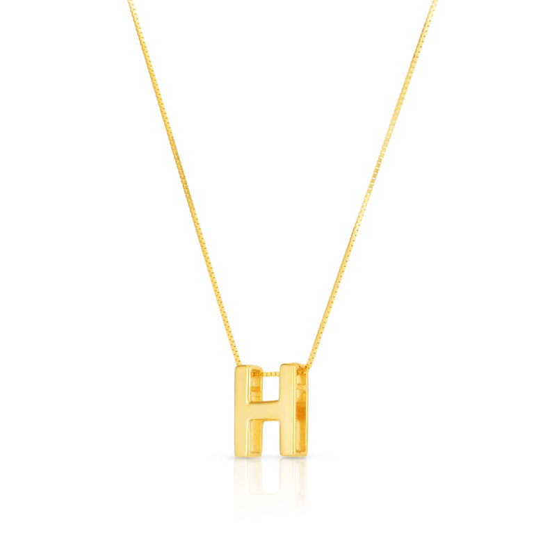14K Gold Block Letter Initial H Necklace-Yellow | Lobster