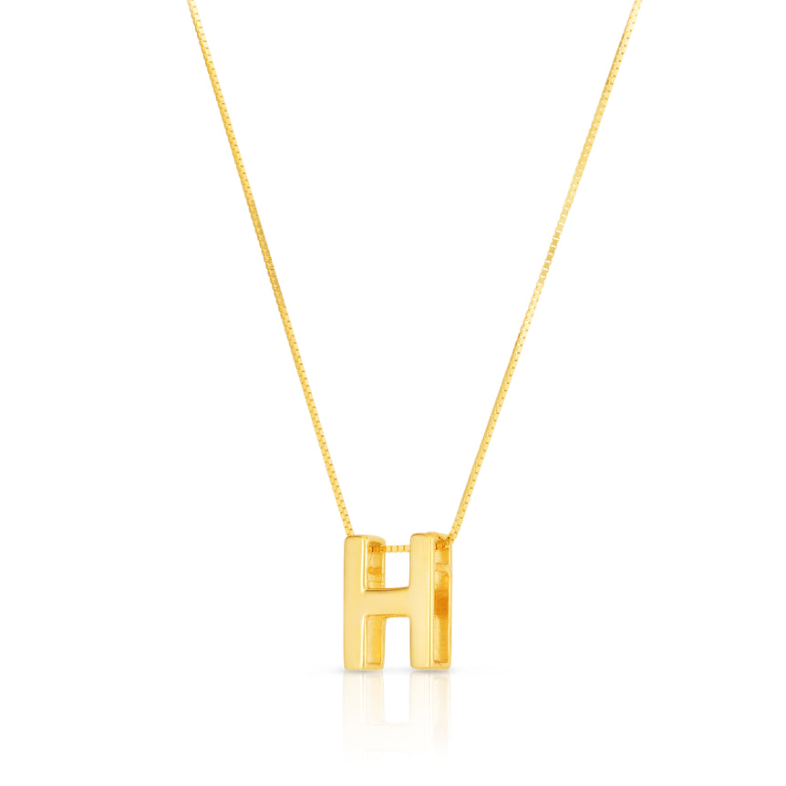 14K Gold Block Letter Initial H Necklace-Yellow | Lobster