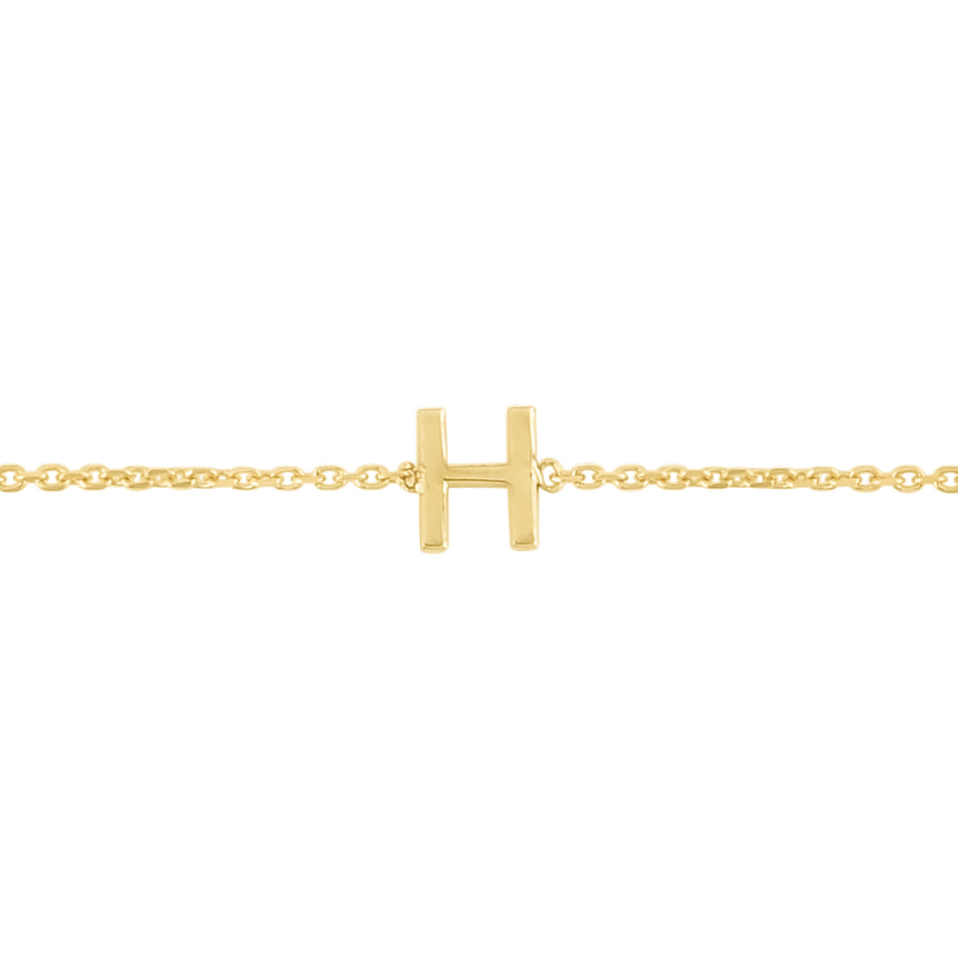 14K Mini Initial H Necklace-Yellow | Spring Ring
