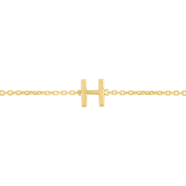 14K Mini Initial H Necklace-Yellow | Spring Ring
