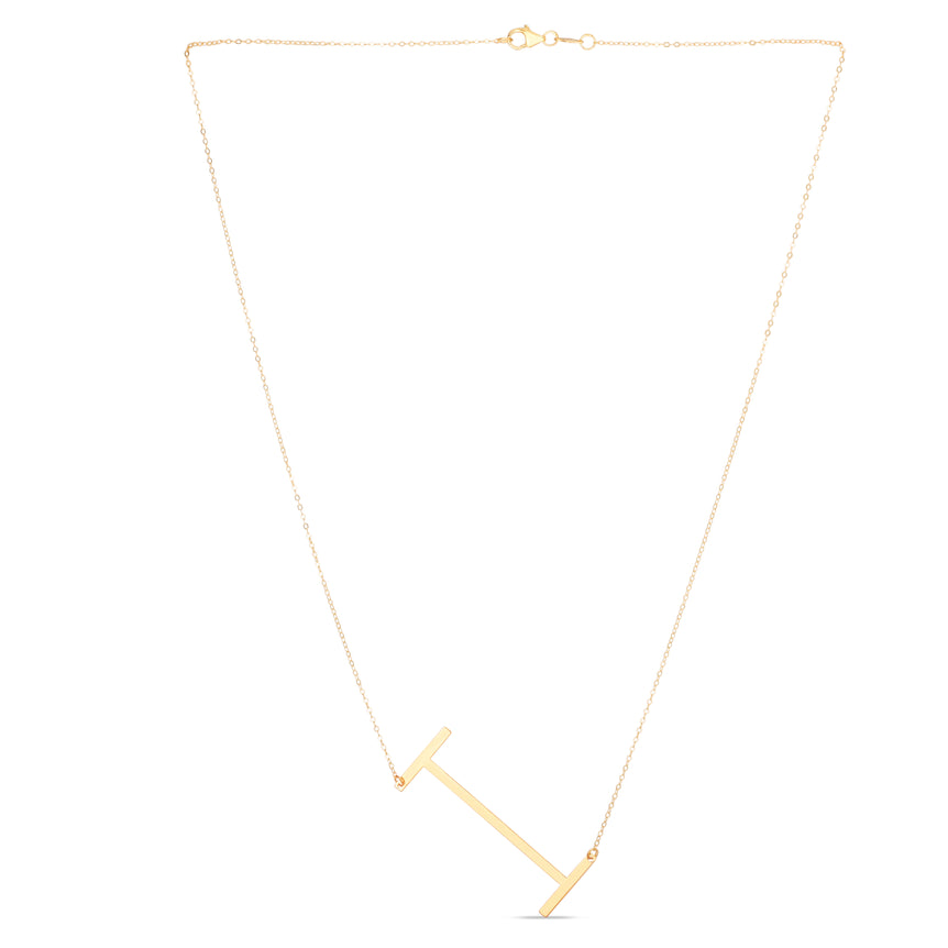 14K Gold Large Initial I Necklace-Yellow | Lobster