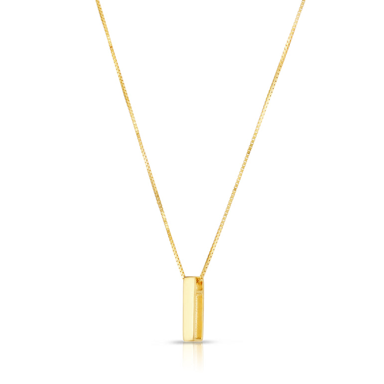 14K Gold Block Letter Initial I Necklace-Yellow | Lobster