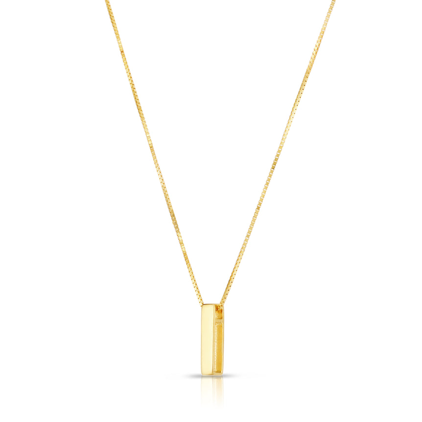 14K Gold Block Letter Initial I Necklace-Yellow | Lobster