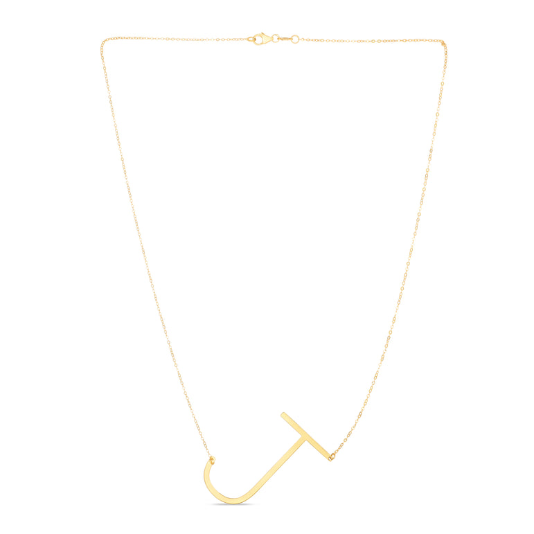 14K Gold Large Initial J Necklace-Yellow | Lobster