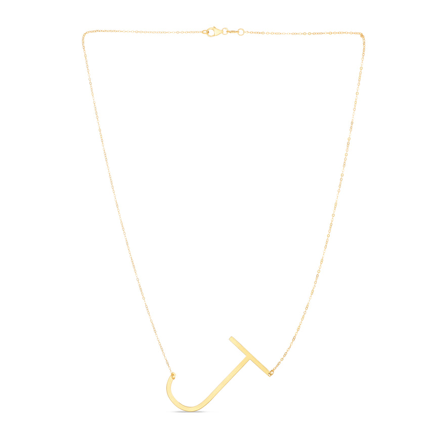 14K Gold Large Initial J Necklace-Yellow | Lobster