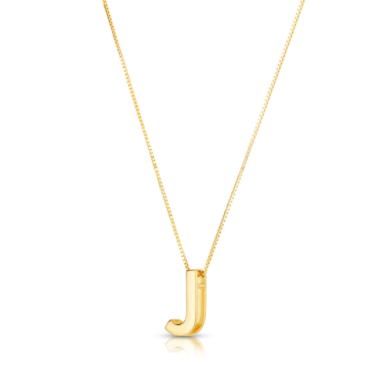 14K Gold Block Letter Initial J Necklace-Yellow | Lobster