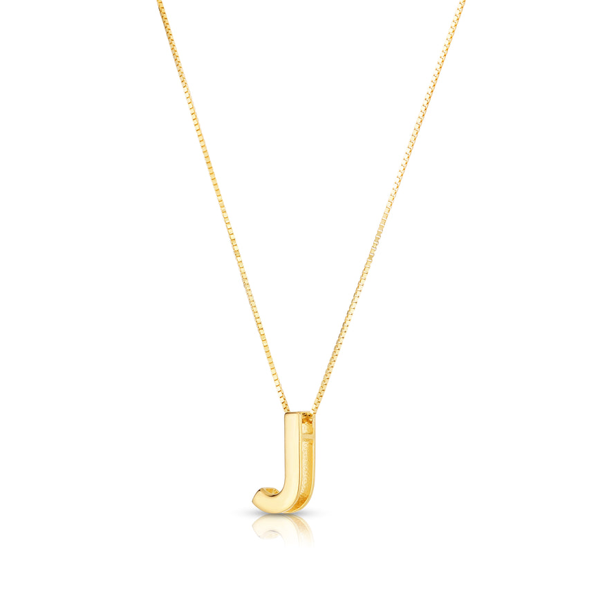 14K Gold Block Letter Initial J Necklace-Yellow | Lobster