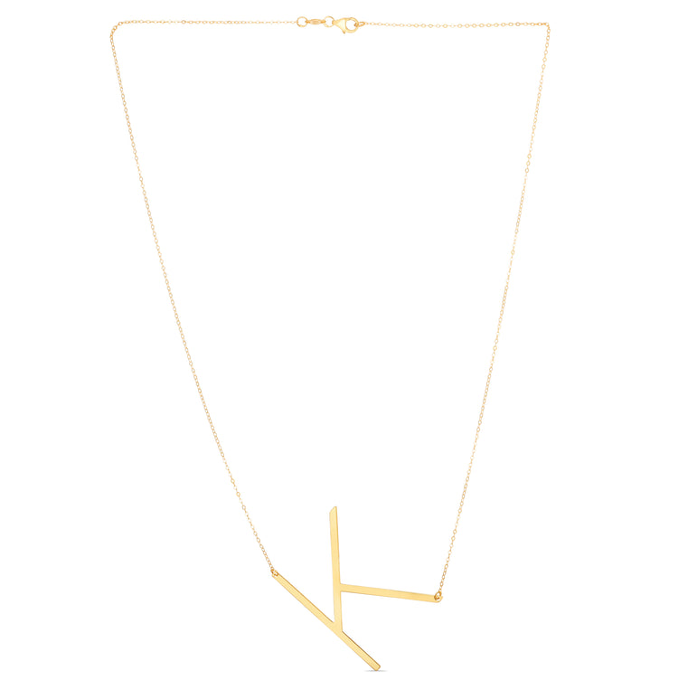 14K Gold Large Initial K Necklace-Yellow | Lobster