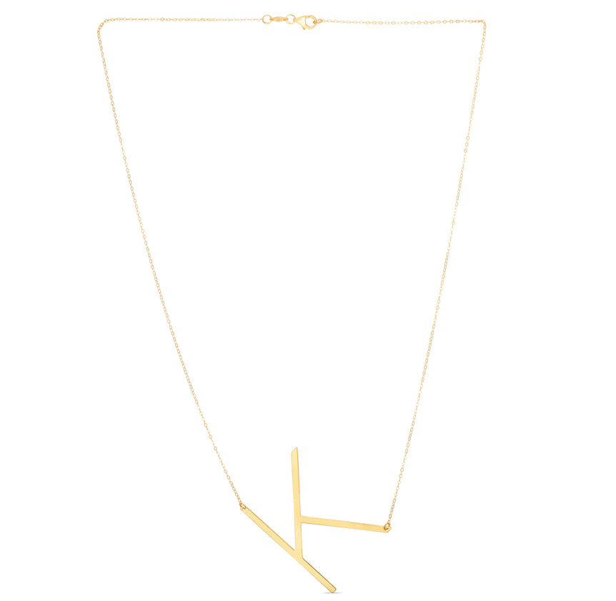 14K Gold Large Initial K Necklace-Yellow | Lobster