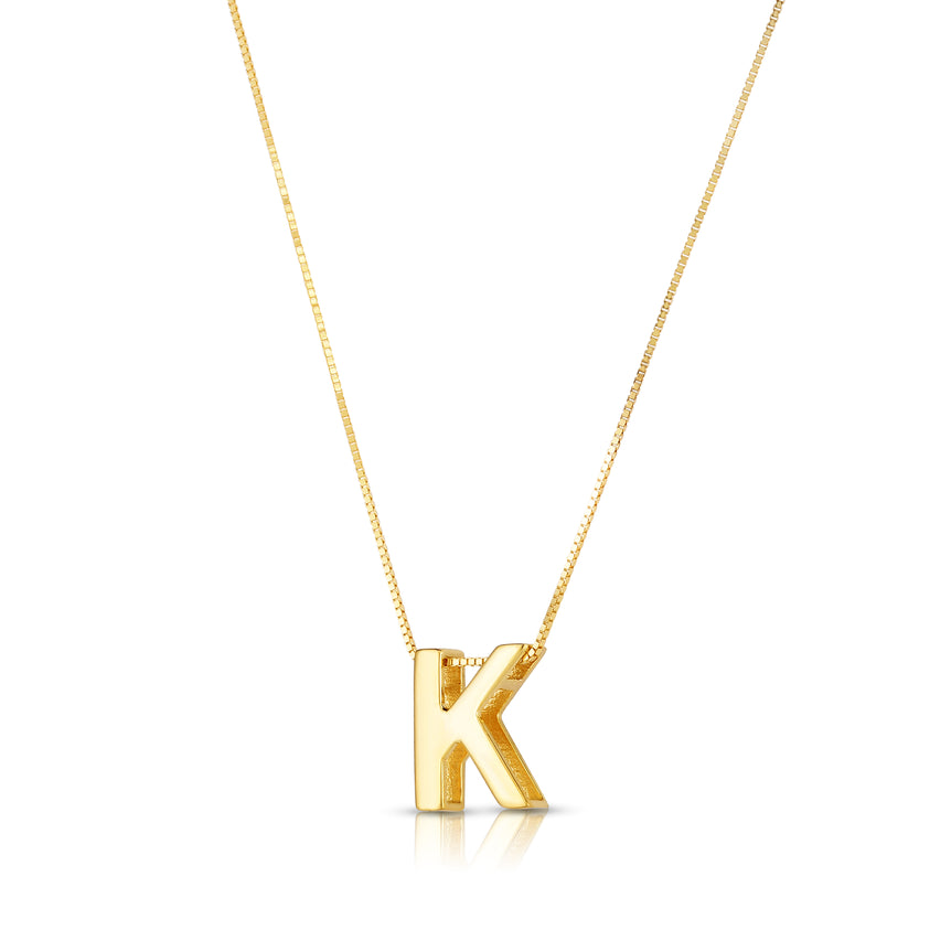 14K Gold Block Letter Initial K Necklace-Yellow | Lobster